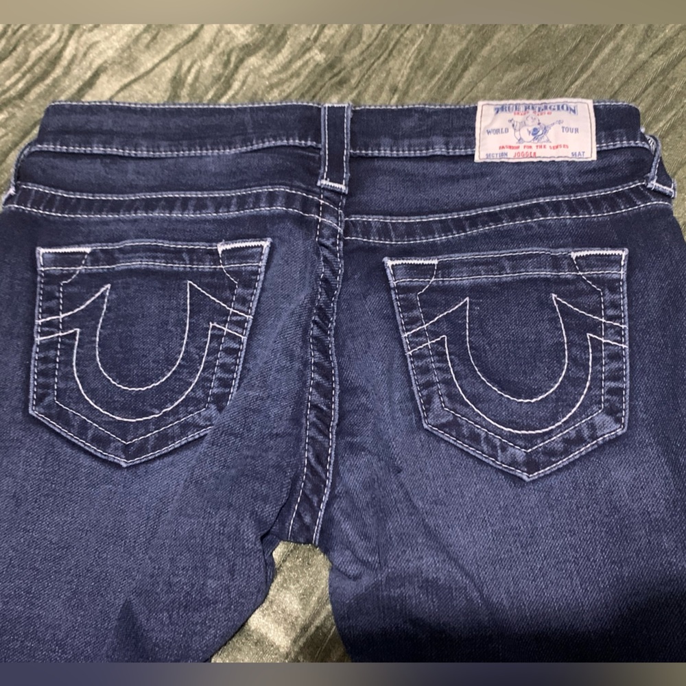 True Religion Blue Joggers White Stitching